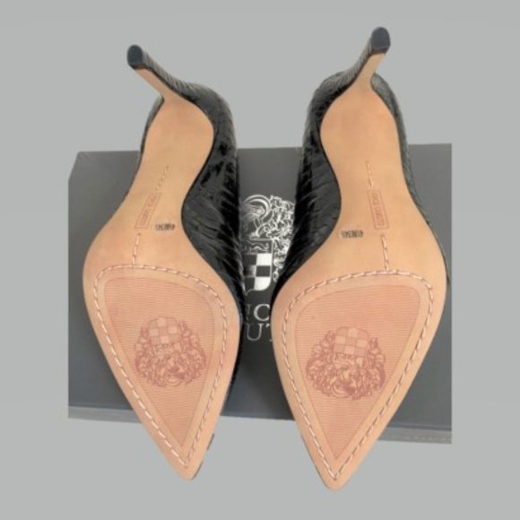 Vince Camuto 4.5 Black Snake Embossed Pointed Toe Pump - Picture 4 of 6